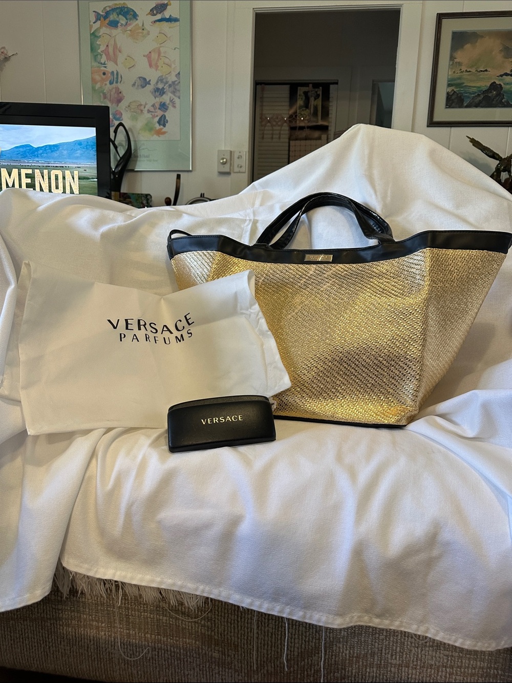 Best deal of Summer 2026 Versace Parfums Gold Tote with Black Trim and Handles